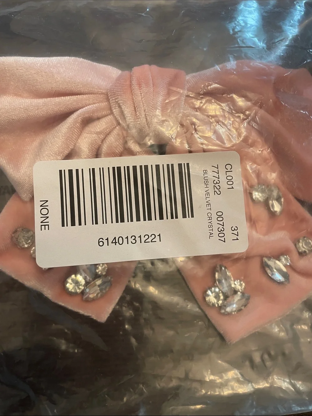 NWT Loft Blush Velvet Bow Hair Clip with Crystal Embellishment